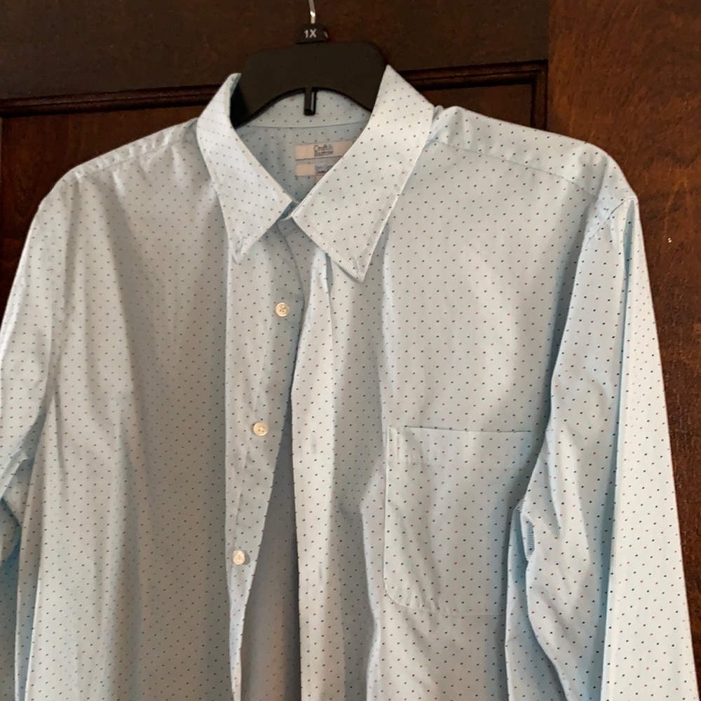 Blue shirt button down with red and blue ling slv